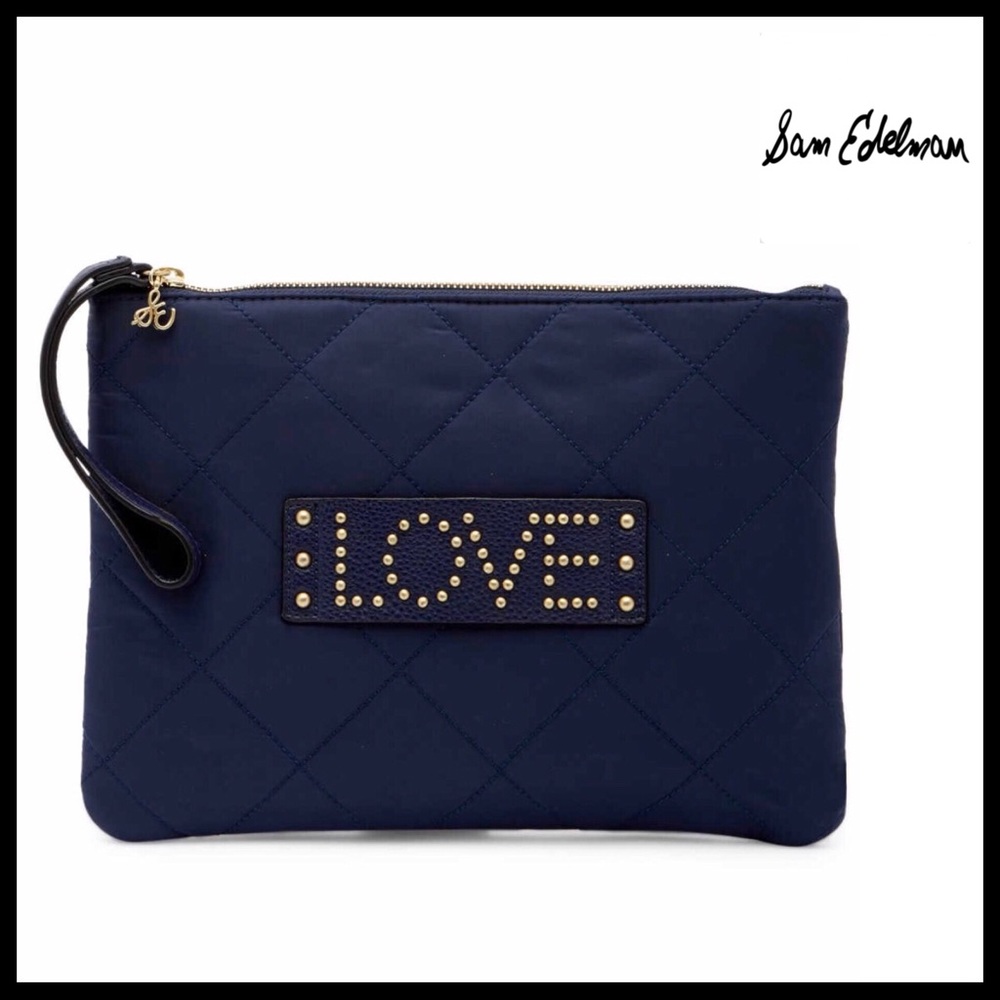 SAM EDELMAN CLUTCH OVERSIZED WRISTLET STUD EMBELLISHED ZIP UP POUCH BAG A2C